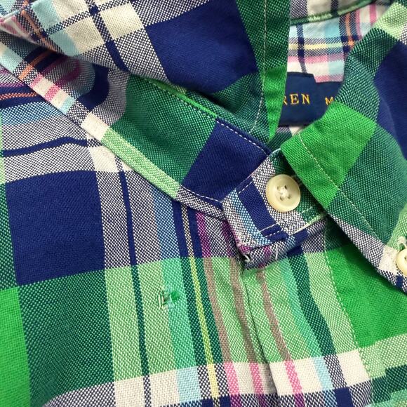 Polo Ralph Lauren Button Shirt Mens Medium Green Blue Plaid Check Flannel Preppy - Picture 5 of 9